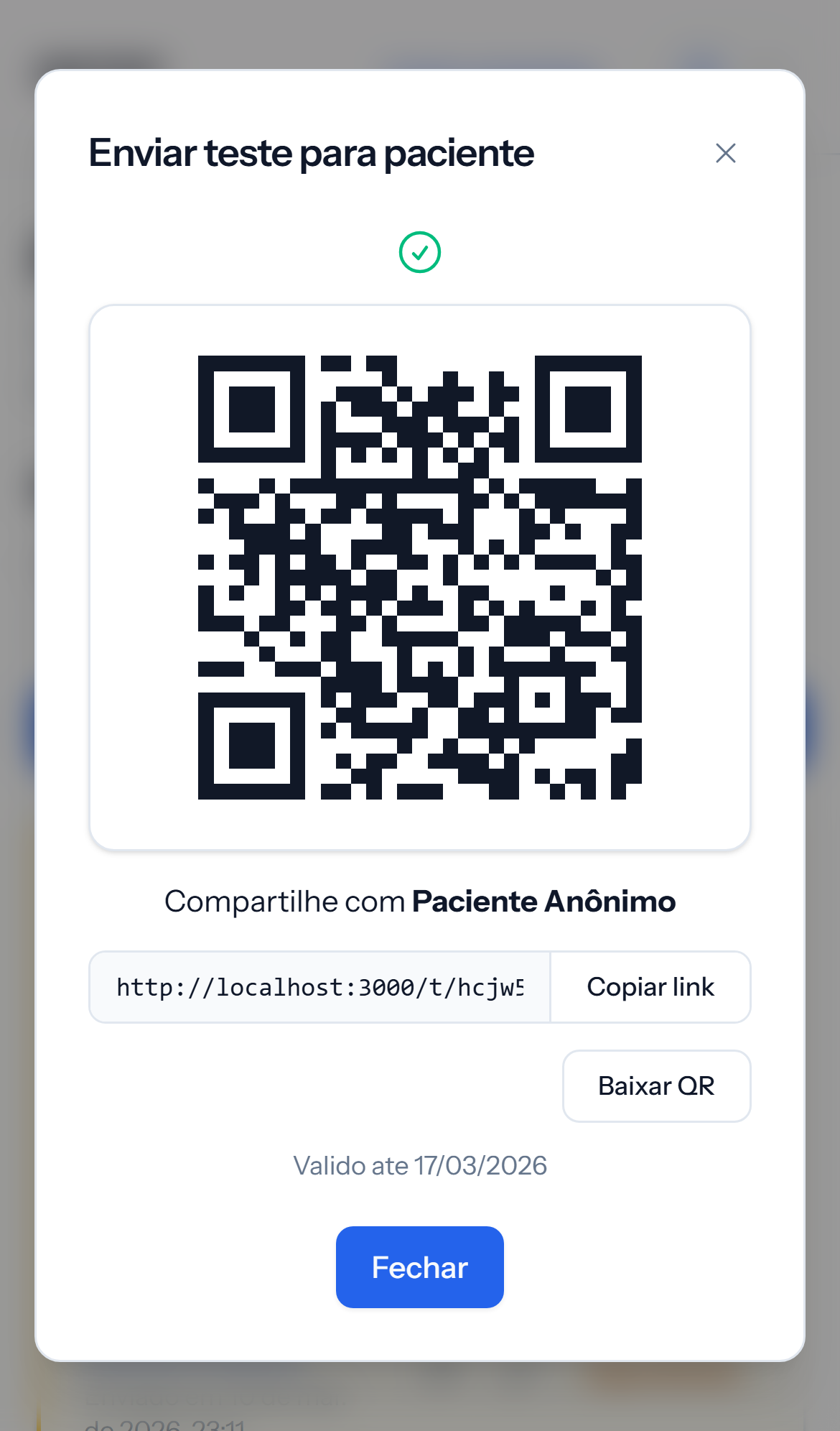 Tela mobile clara de link de convite